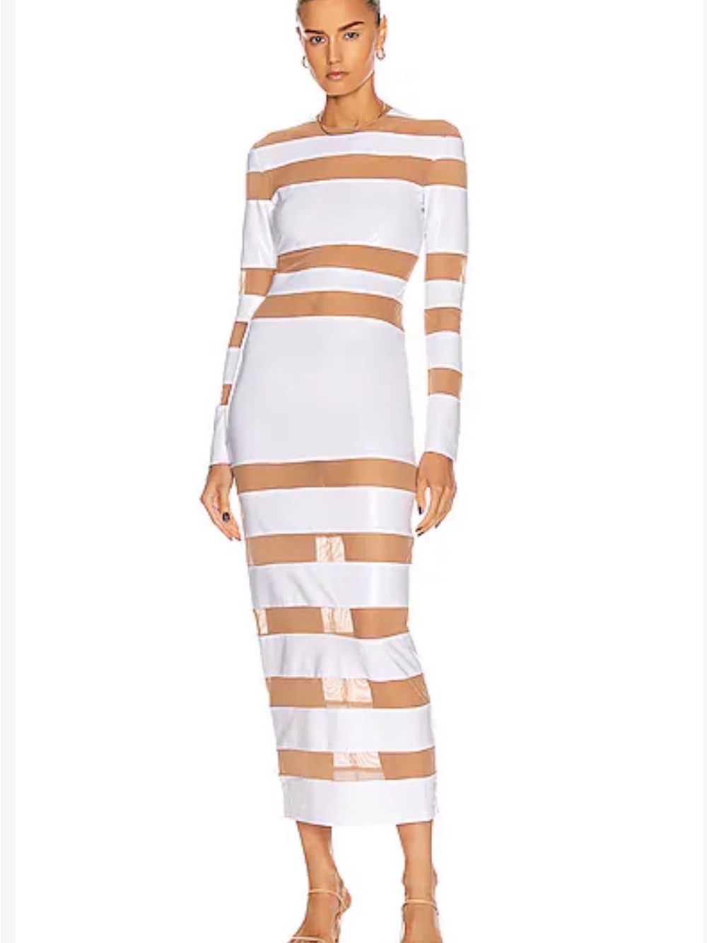 NWOT RARE Norma Kamali Spliced Dress in White Foil and Nude Mesh, Size XS